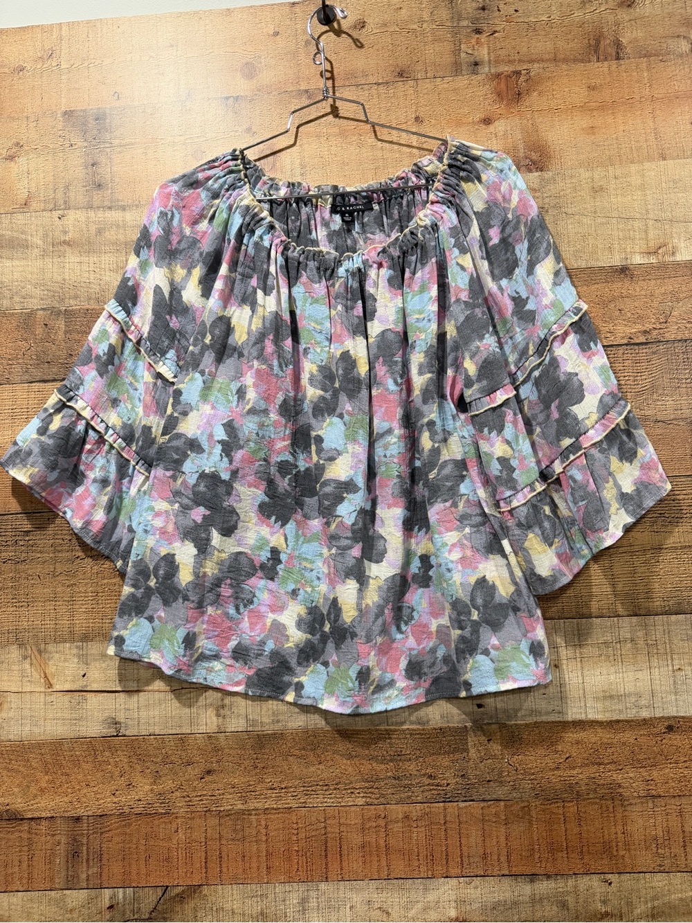 Zac & Rachel Floral Blouse in Gray, Pink, Blue, Yellow Size XL